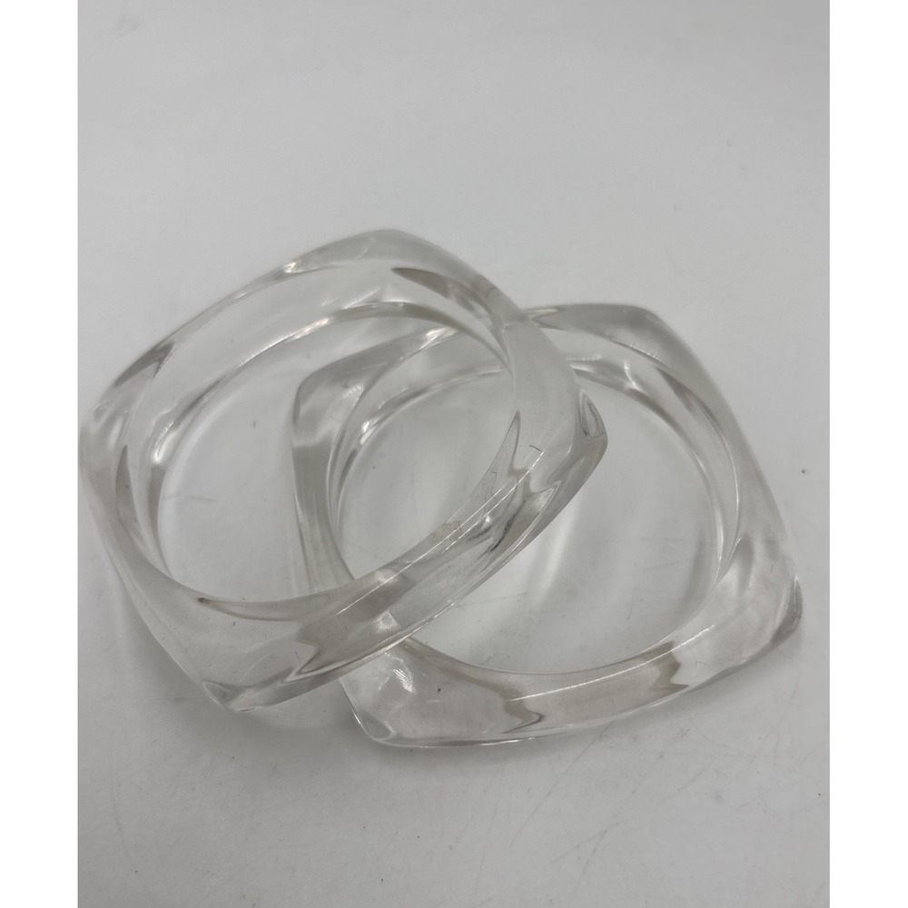 Clear Lucite Cuff Bracelet Wide Chunky Retro Art Deco Streamline Moderne Style